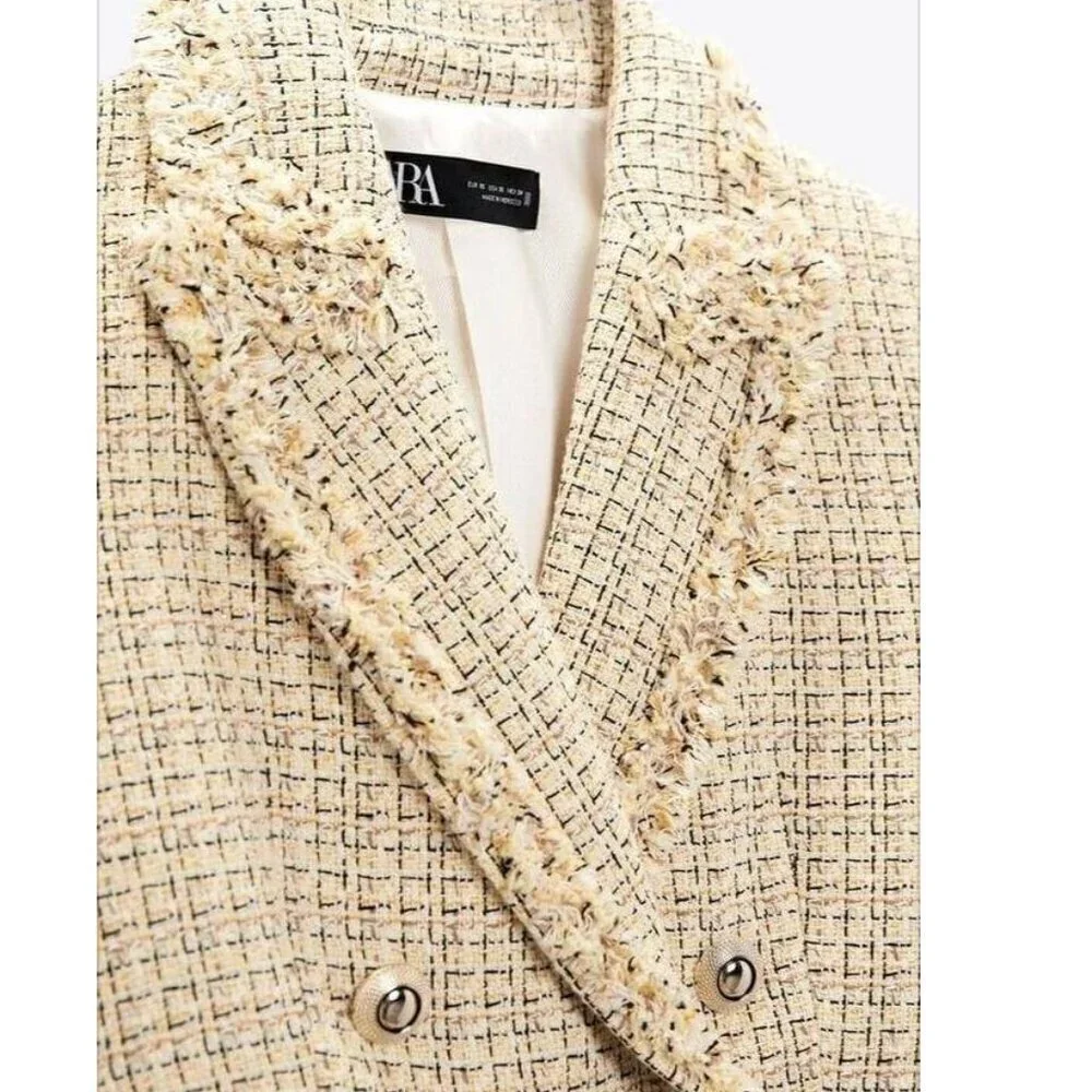 Zara Tweed Double-Breasted Jacket with Fringe, Size Medium NEW WITH TAG! - Picture 9 of 12